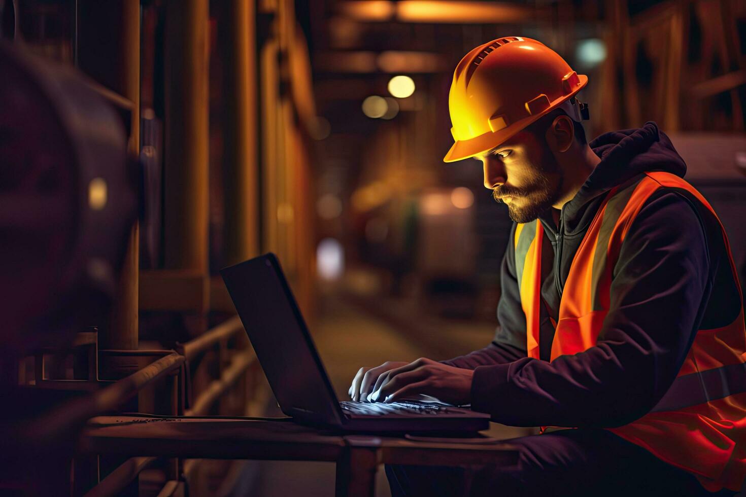 Engineer sets up equipment for automation. Man near cabinets with electrical equipment for factory, Generative AI . photo