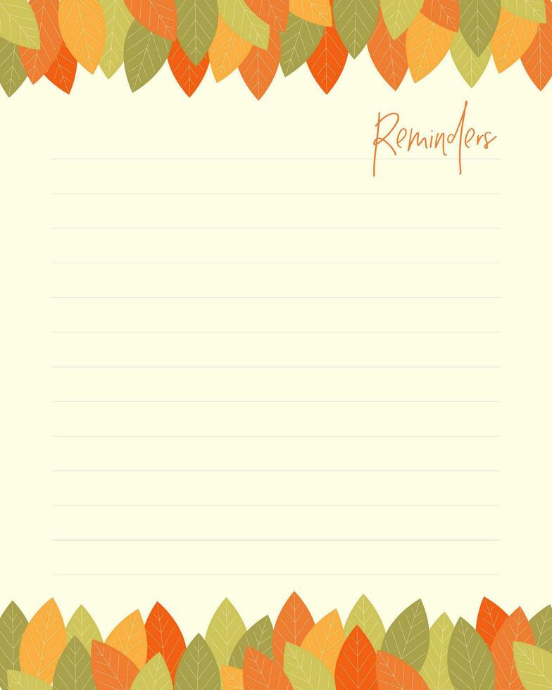Reminder template with autumn leaves, for to-do list for planner notes. vector