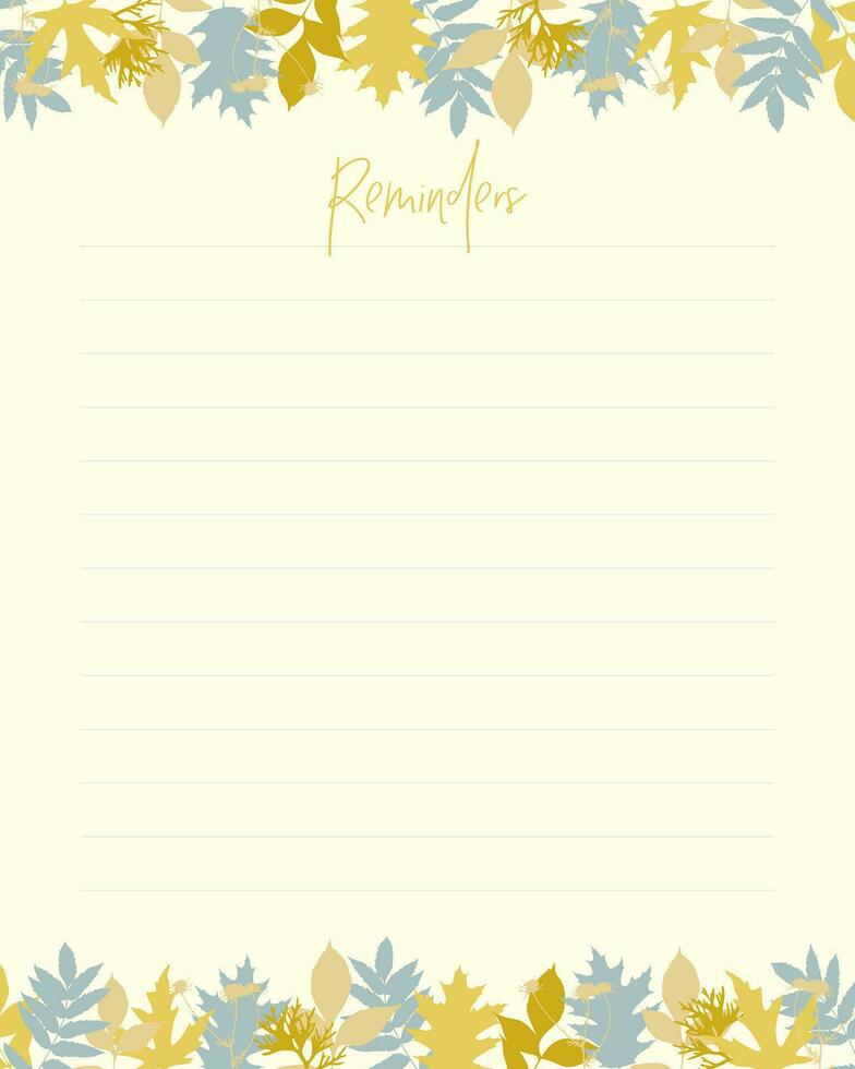 Reminder template with autumn leaves pastel color, for to-do list for planner notes. vector