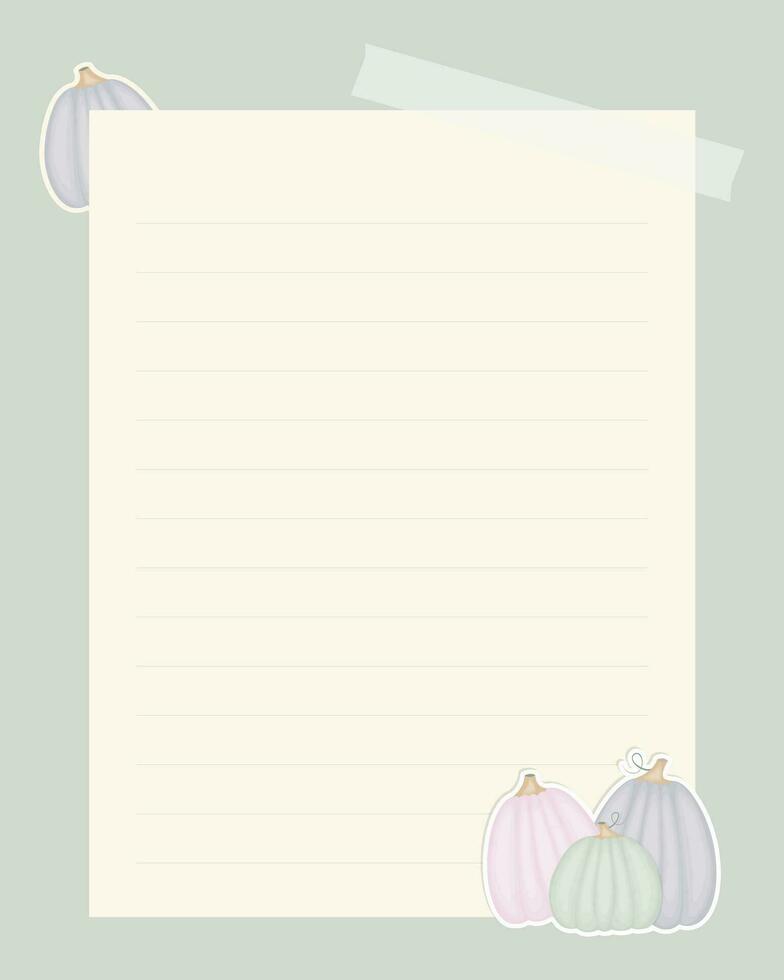 Blank template for notes, reminders, to-do list, with pumpkins. Scrapbooking, vintage collage. vector