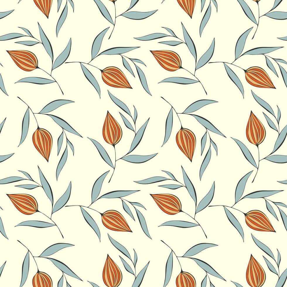 Physalis pattern, hand drawn outline drawing. vector