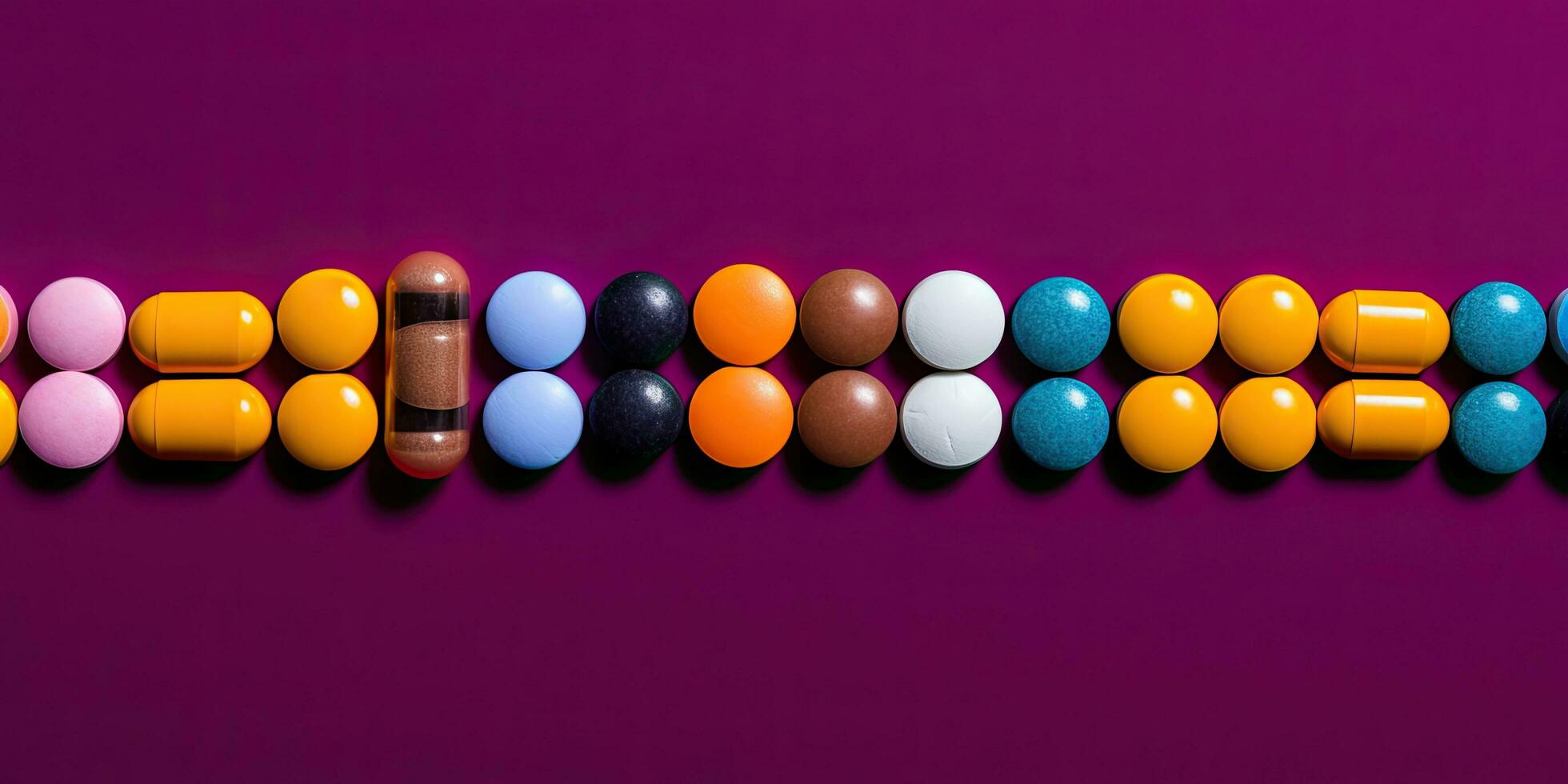 Collection of colorful pills , copy space ,Generative AI. photo