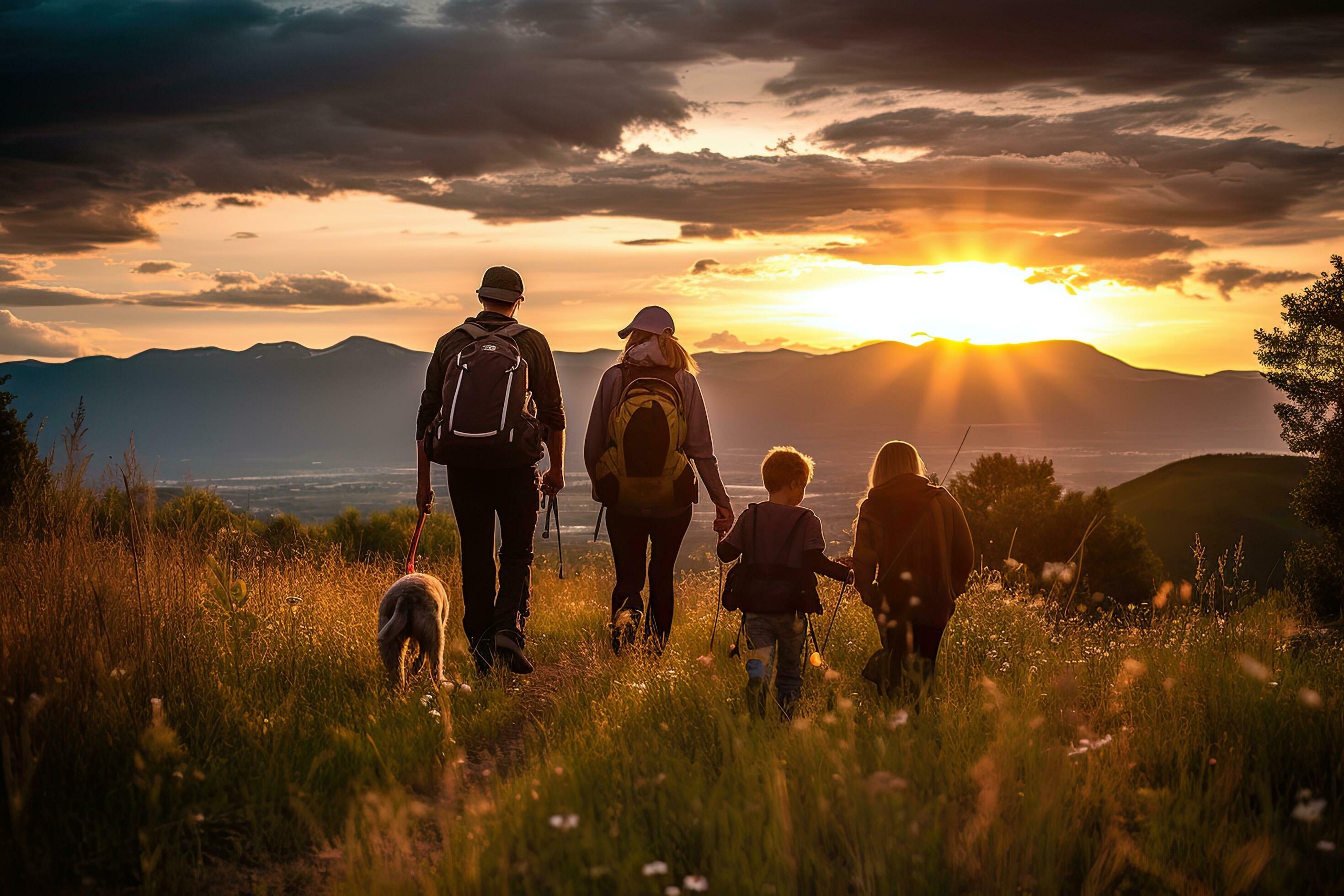 Hiker family , sunset ,Generative AI 28534471 Stock Photo at Vecteezy
