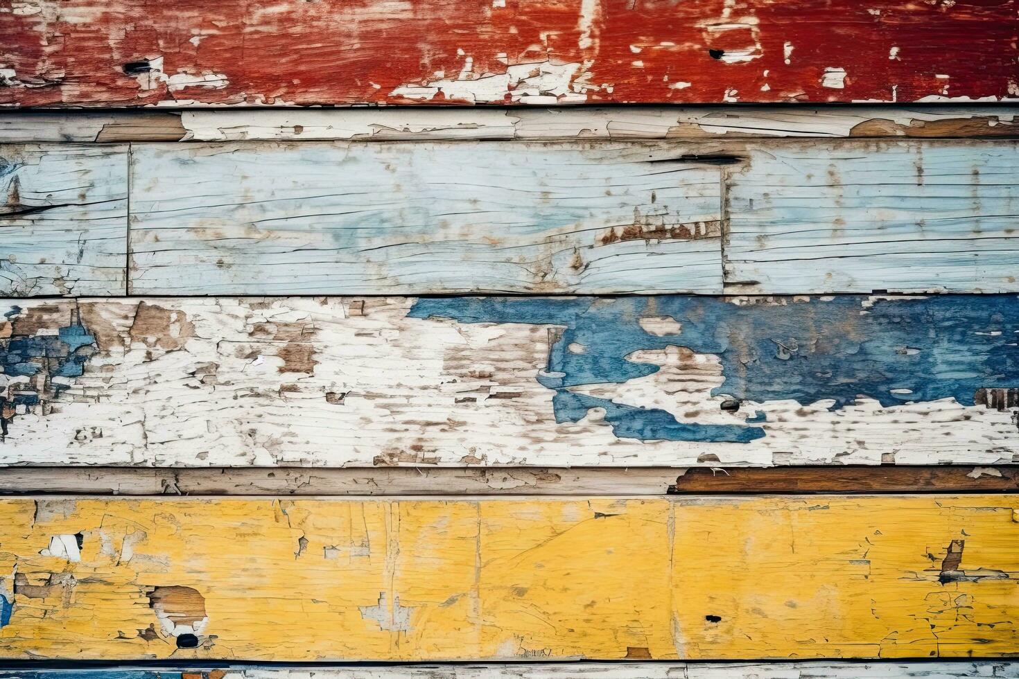 Horizontal retro background with wooden planks of different colors ,Generative AI photo