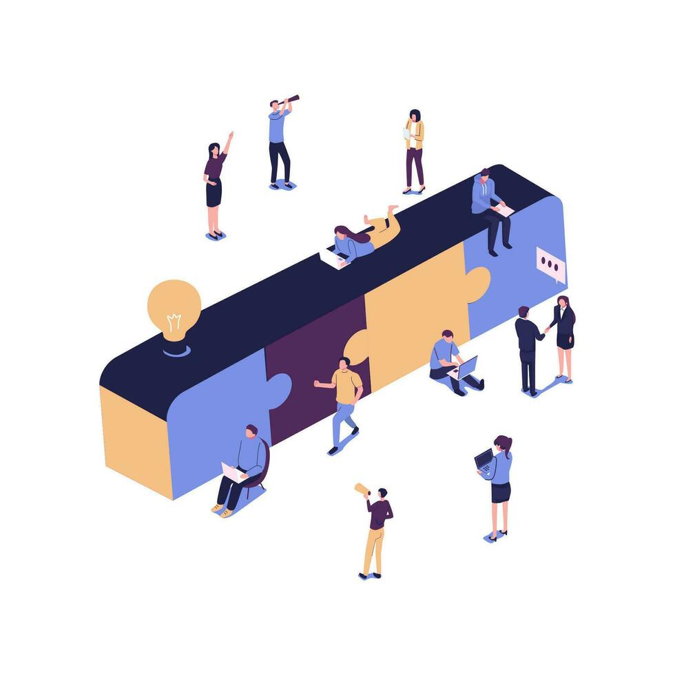 Business concept. Team metaphor. people connecting puzzle elements. Vector illustration flat design style. Symbol of teamwork, cooperation, partnership vector