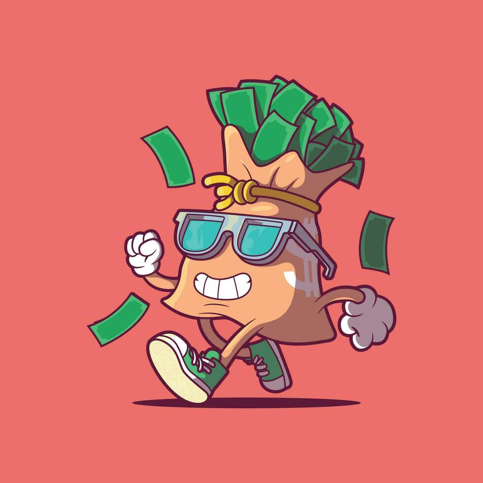 A Money bag character looking cool vector illustration. Finance, wealth, style design concept.