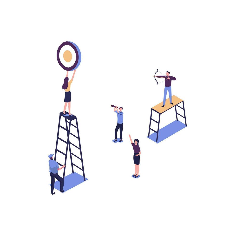 businessman archer aiming at a target, people run to their goal along the arrow to the cutter, raise motivation, the way to achieve the goal vector