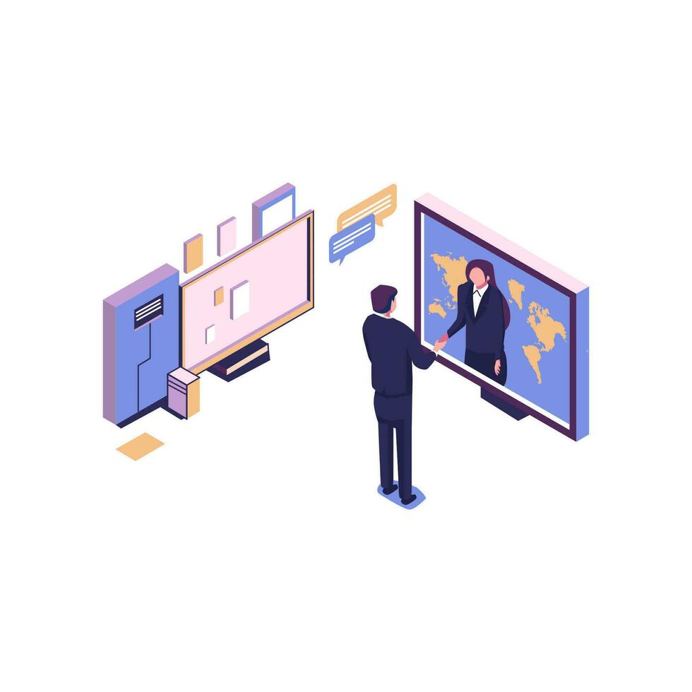 online conclusion of the transaction. the opening of a new startup. business handshake, via phone and laptop. vector illustration in a flat style investor holds money in ideas online vector