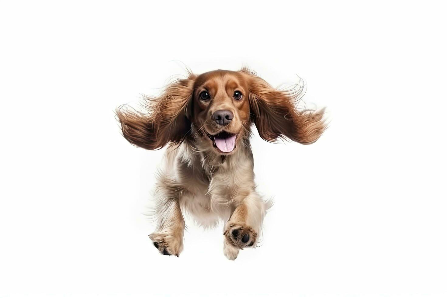 Happy cute playful white-braun doggy  playing and looking happy isolated on white background. ,Generative AI photo