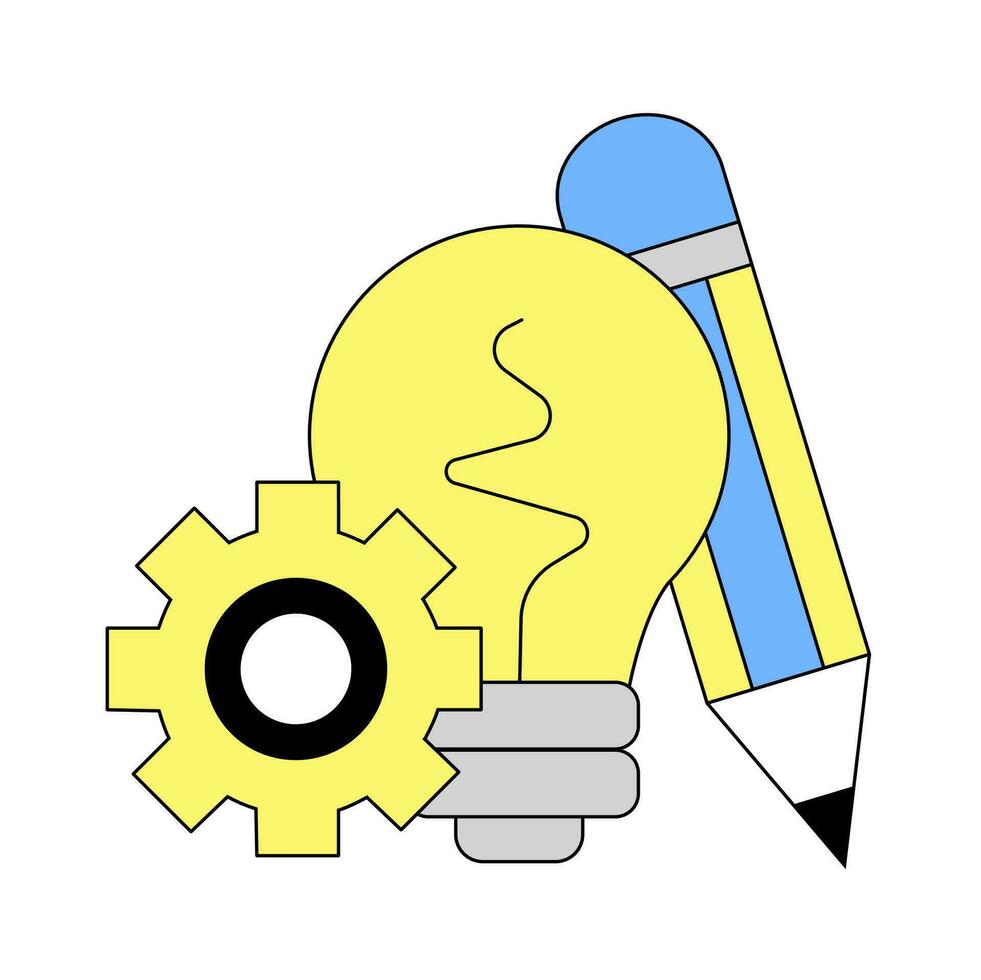 Light bulb, Brain, and Pencil Symbol of creativity, creative idea, mind, thinking. Design thinking icon vector