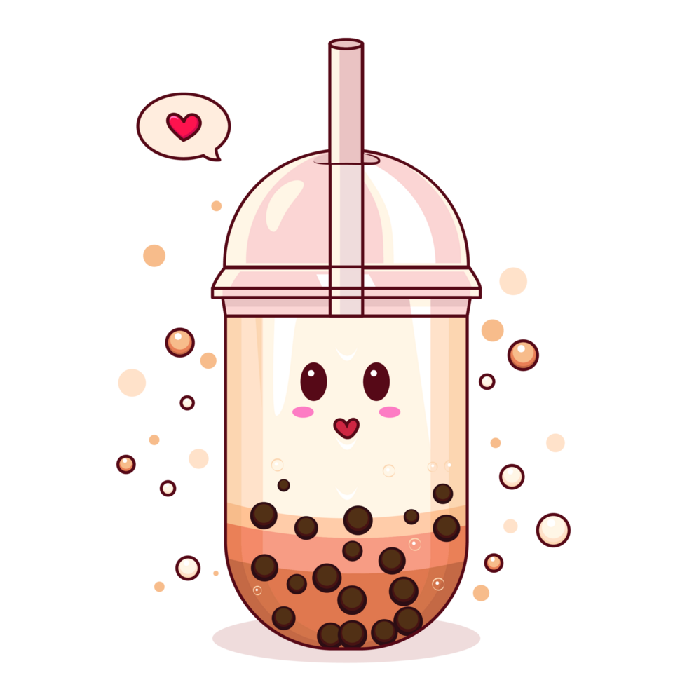 Cute Character Boba Milk Tea with Brown Sugar png