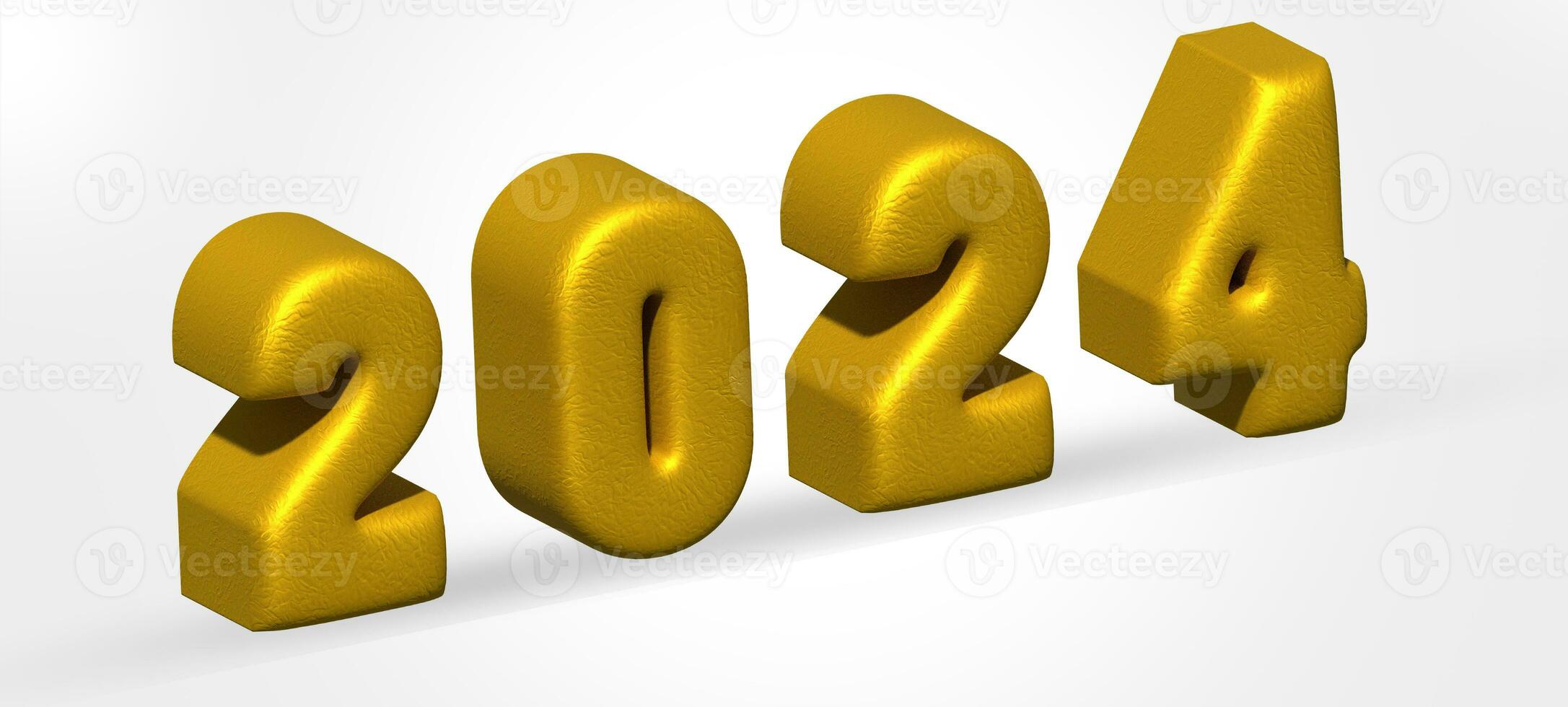 2024 gold 3d chrome letter glitter splatter design. Number font with twenty and four isolated element. Luxury shine alloy typography for greeting and celebrate New Year. Premium glossy metal headline photo