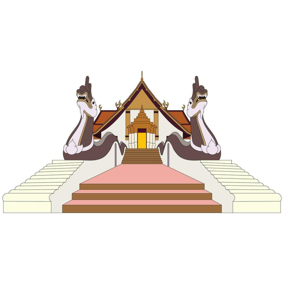 Line drawing of Wat Phumin or Wat Phumin, a tourist attraction in Nan Province, Thailand. Paint the walls that tourists like to visit. vector