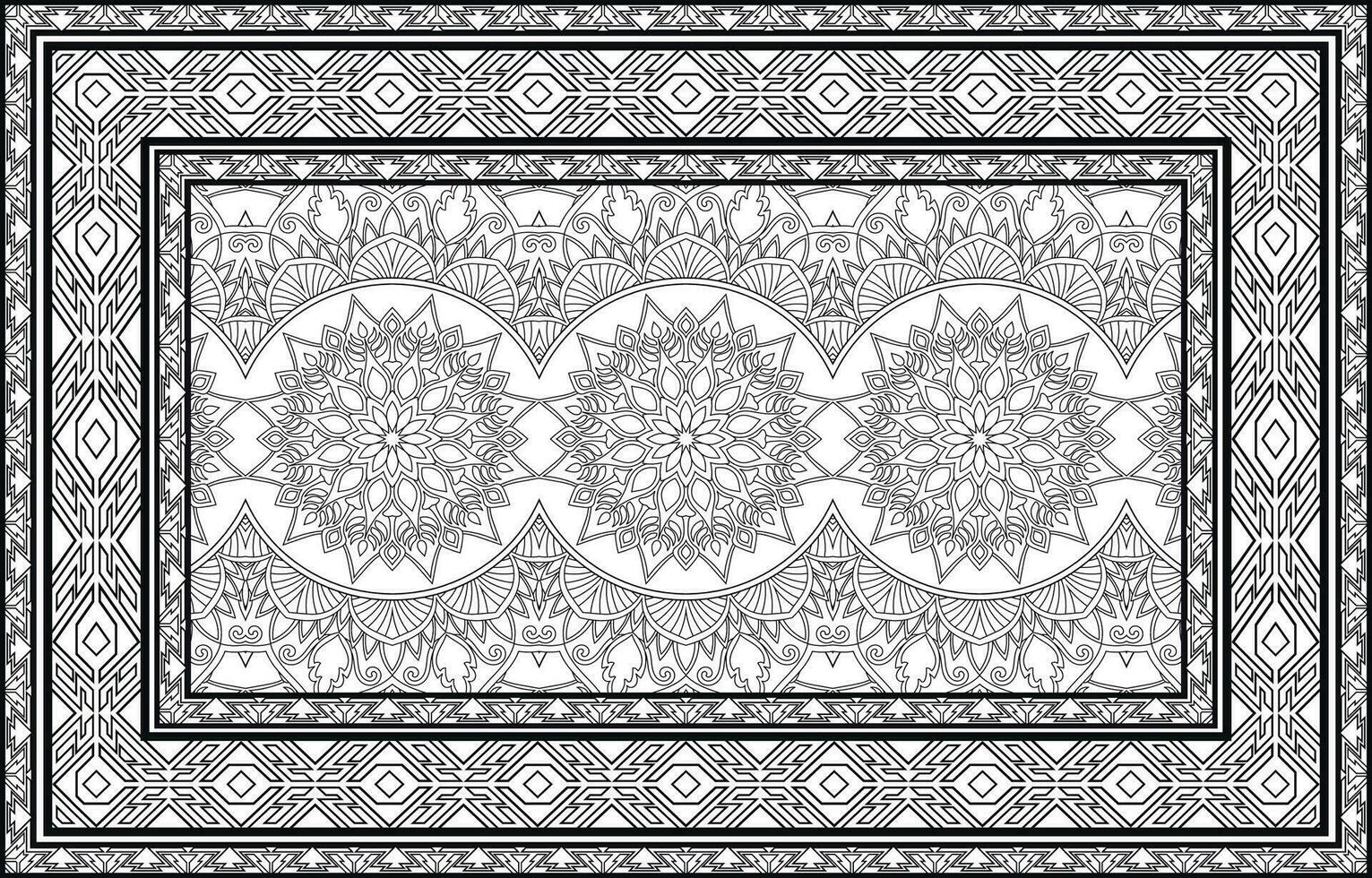 Black stripes, Persian rugs, mandalas and azures interlaced by geometric, carpet vector