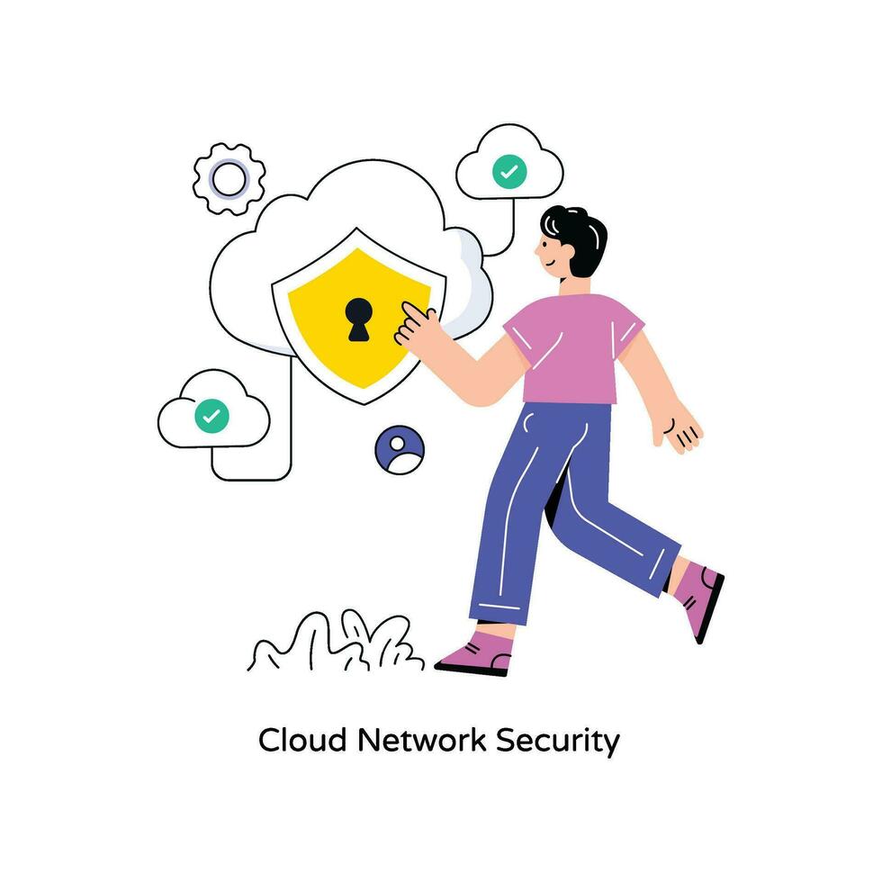 Cloud Network Security Flat Style Design Vector illustration. Stock illustration