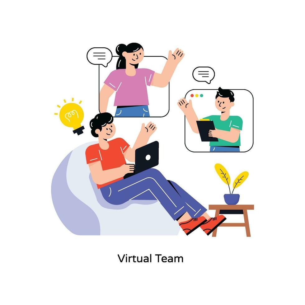 Virtual Team Flat Style Design Vector illustration. Stock illustration