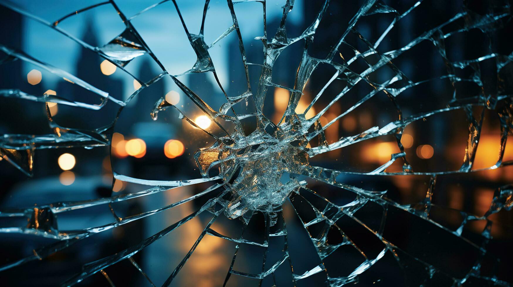 Broken Glass and the Hazy City Beyond. Generative AI photo