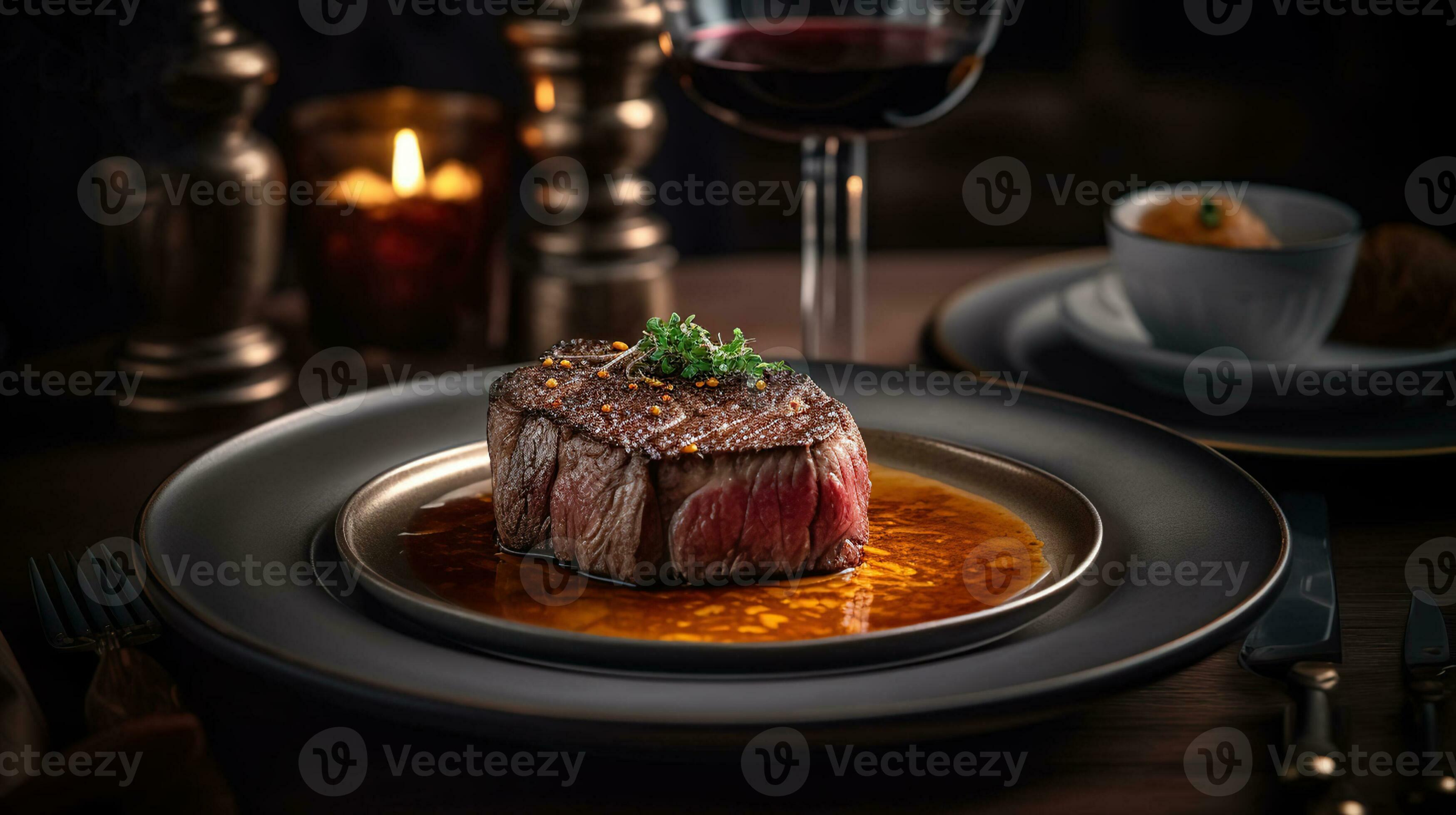 A Culinary Masterpiece. Exquisite Steak Dining on a Plate of Elegance