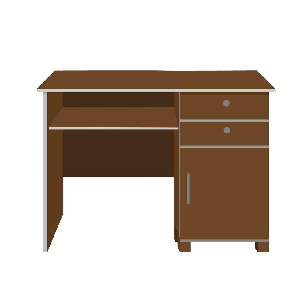 Wooden office desk vector, studying desk vector. Flat vector in cartoon style isolated on white background.