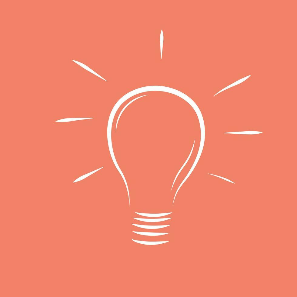 Light bulb icon vector illustration. Idea symbol. Electric lamp, light, inovation, solution, creative thinking, electrictity. Flat design in cartoon style isolated on orange background.