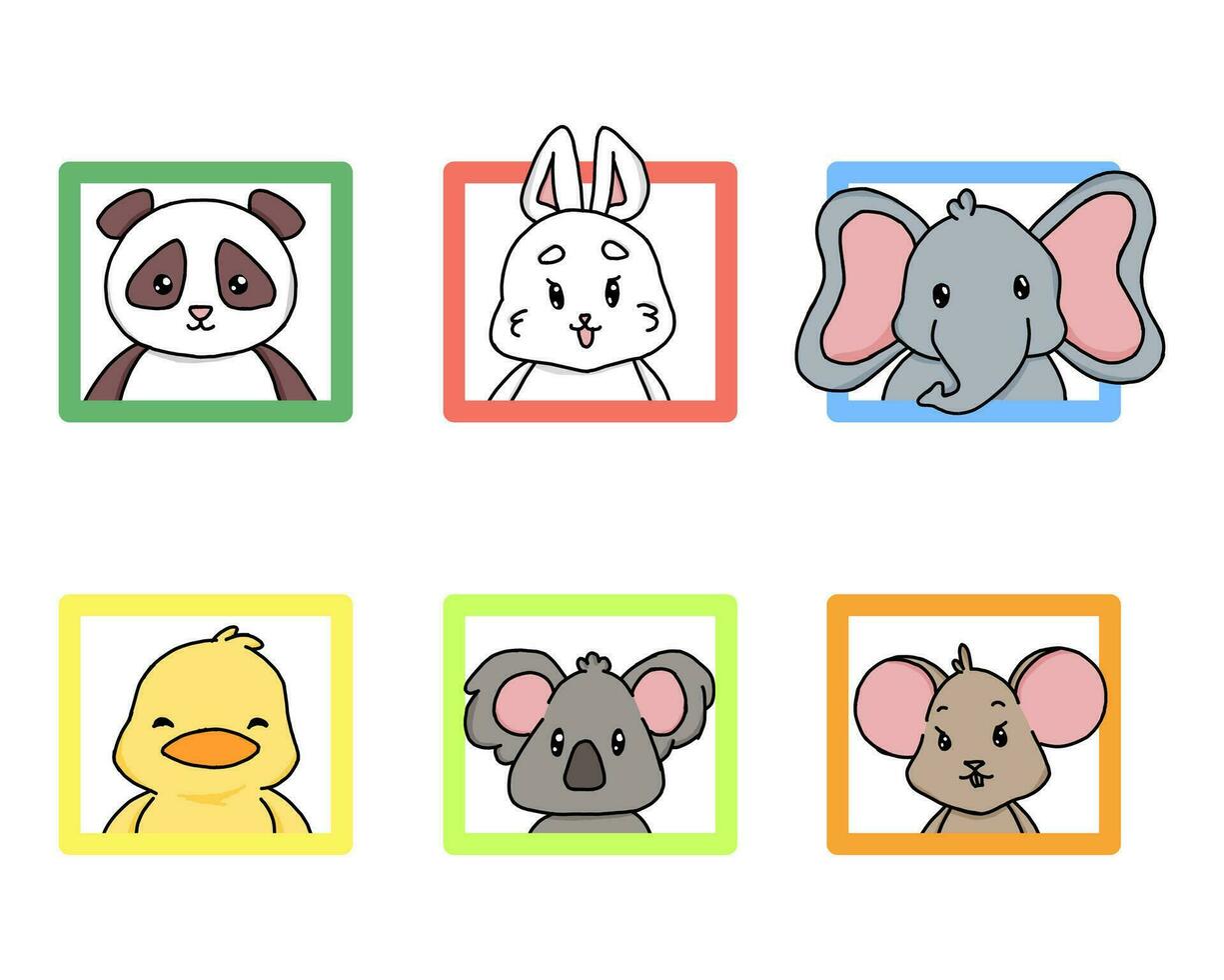 a collection of cute simple animal portraits including rabbits, elephants, ducks, koalas, mice vector