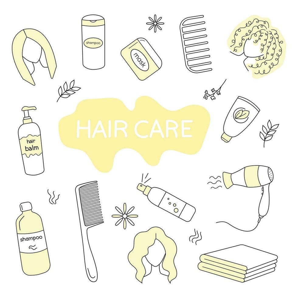 Vector set of hair care illustrations.
