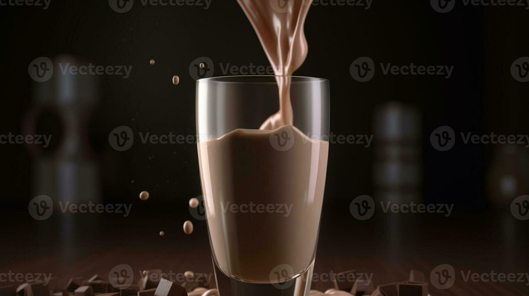 Chocolate milkshake being poured into a glass. Generative AI photo