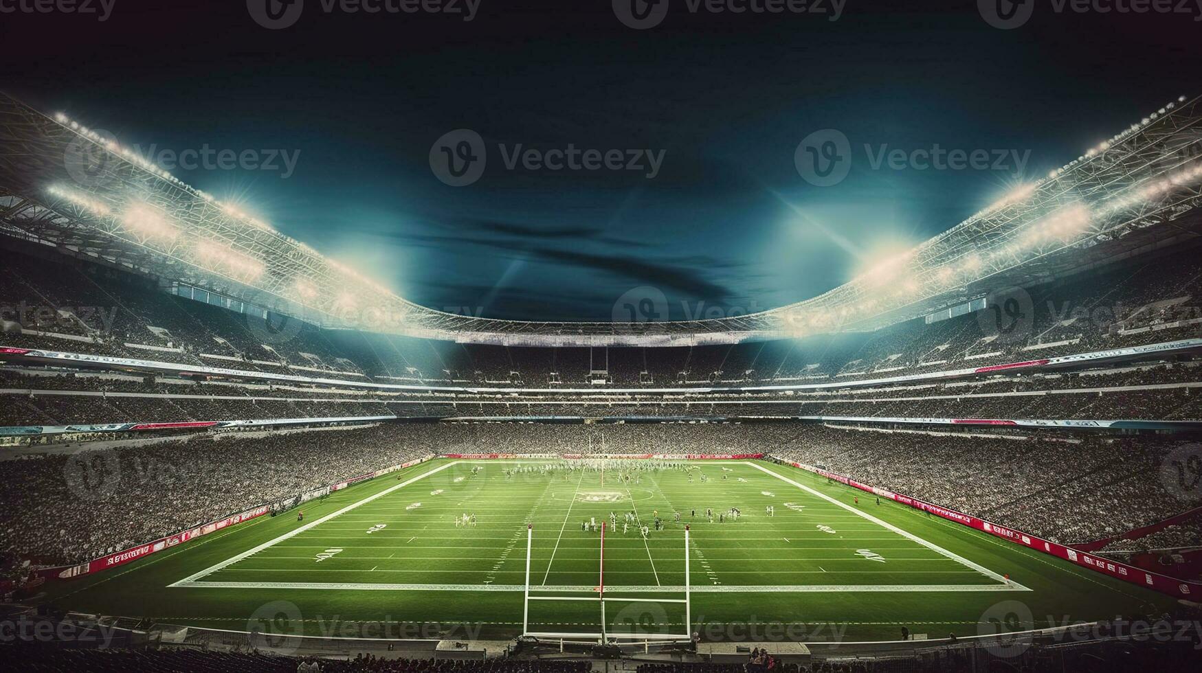 el espectáculo de un completamente iluminado fútbol americano estadio. generativo ai foto