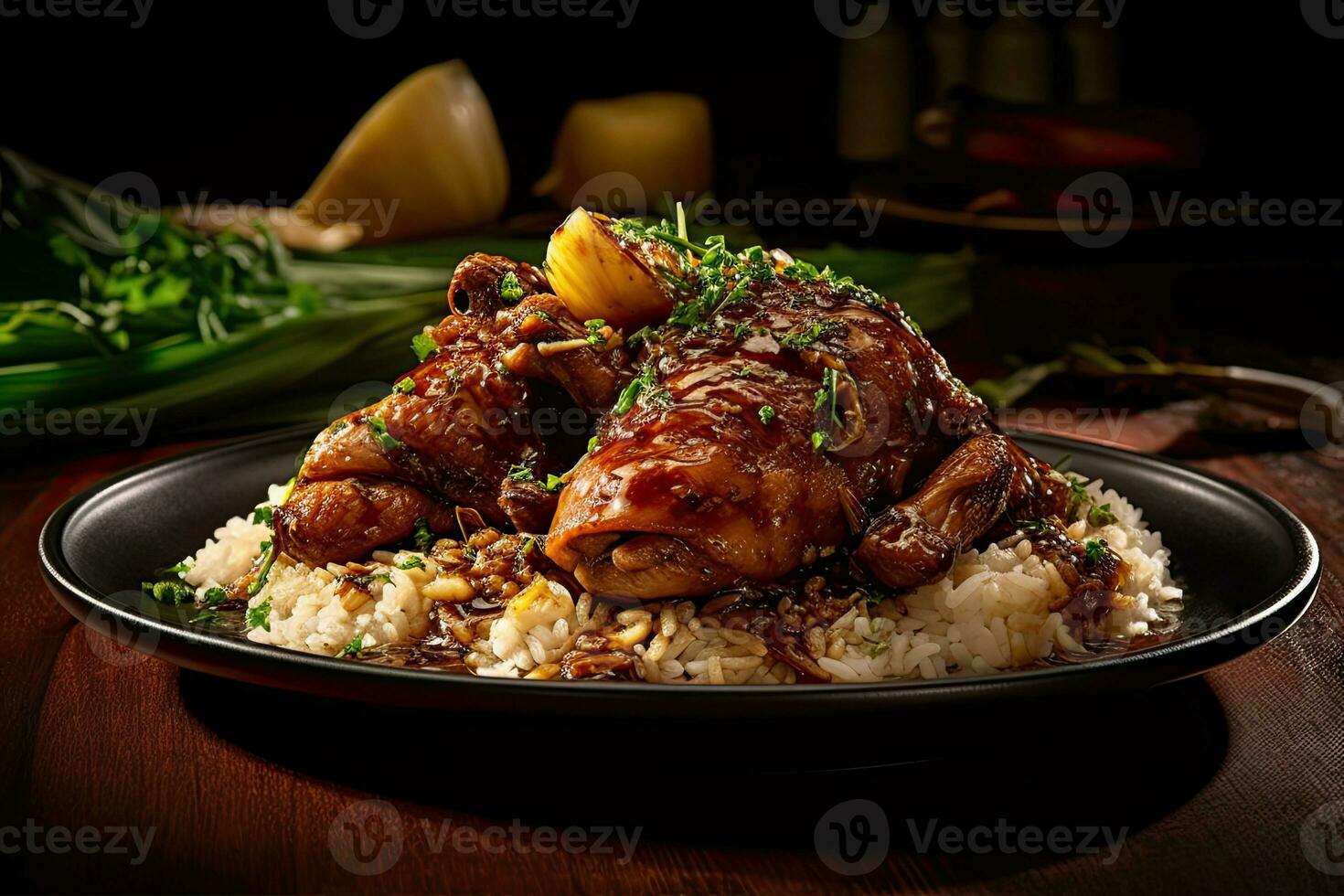 Chicken Biryani with rice and herbs parsley Generative AI photo
