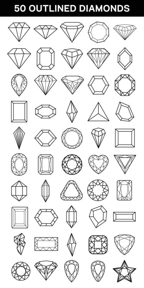 Set of black line diamond icon. Brilliant gem in black. Collection of black diamond vector