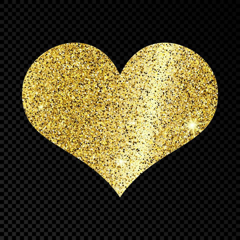 Gold glittering heart on dark  background. Background with gold sparkles and glitter effect. Vector illustration