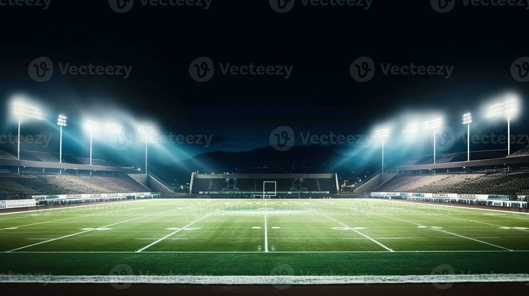 un fútbol americano arena radiante en brillante luces. generativo ai foto