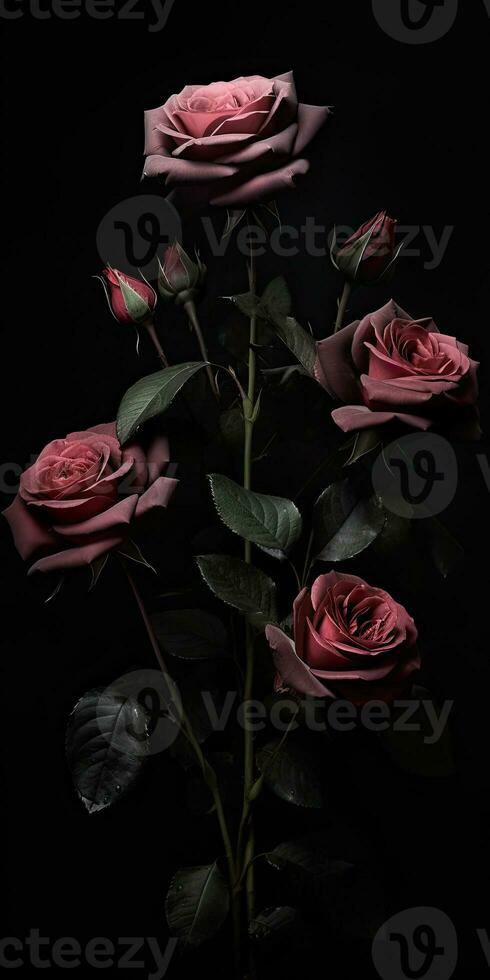 Spellbinding closeup portrait of roses, eternal melancholy, AI Generated photo