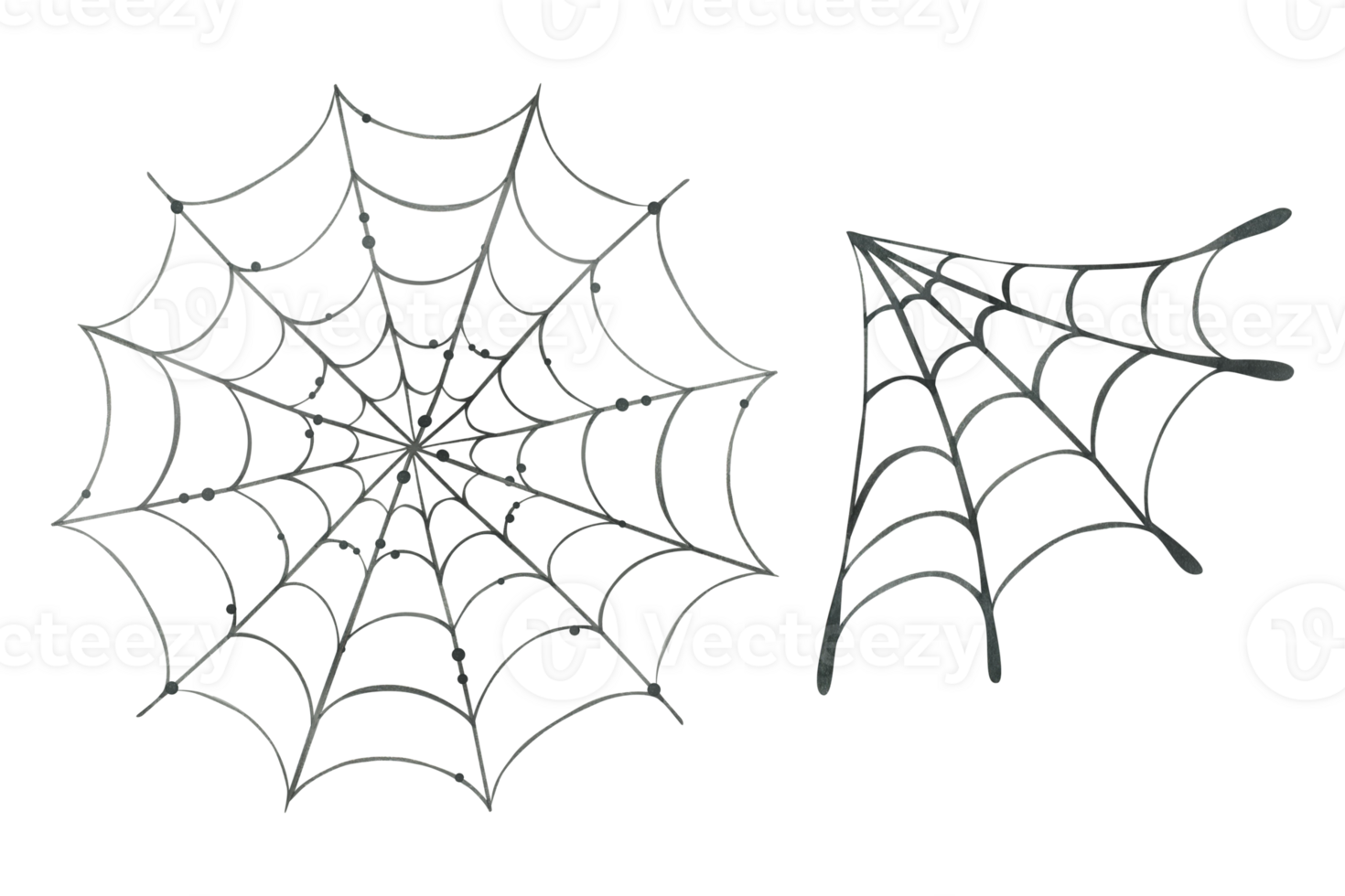 Black round cobwebs with dots. Hand drawn watercolor illustration for day of the dead, halloween, Dia de los muertos. Set of isolated objects png