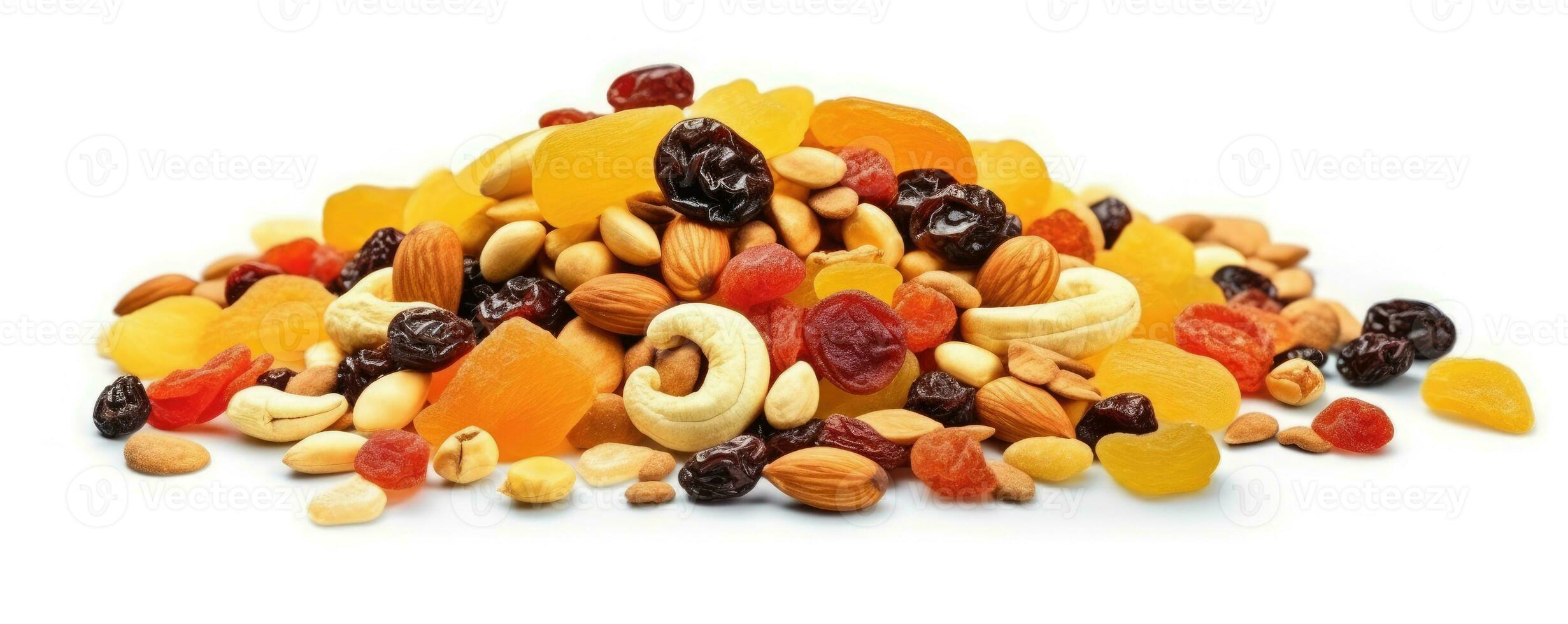 Footer of mix dry fruit on white background, AI Generated photo