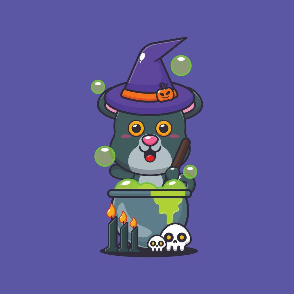 witch panther making potion in halloween day. Cute halloween cartoon illustration. vector