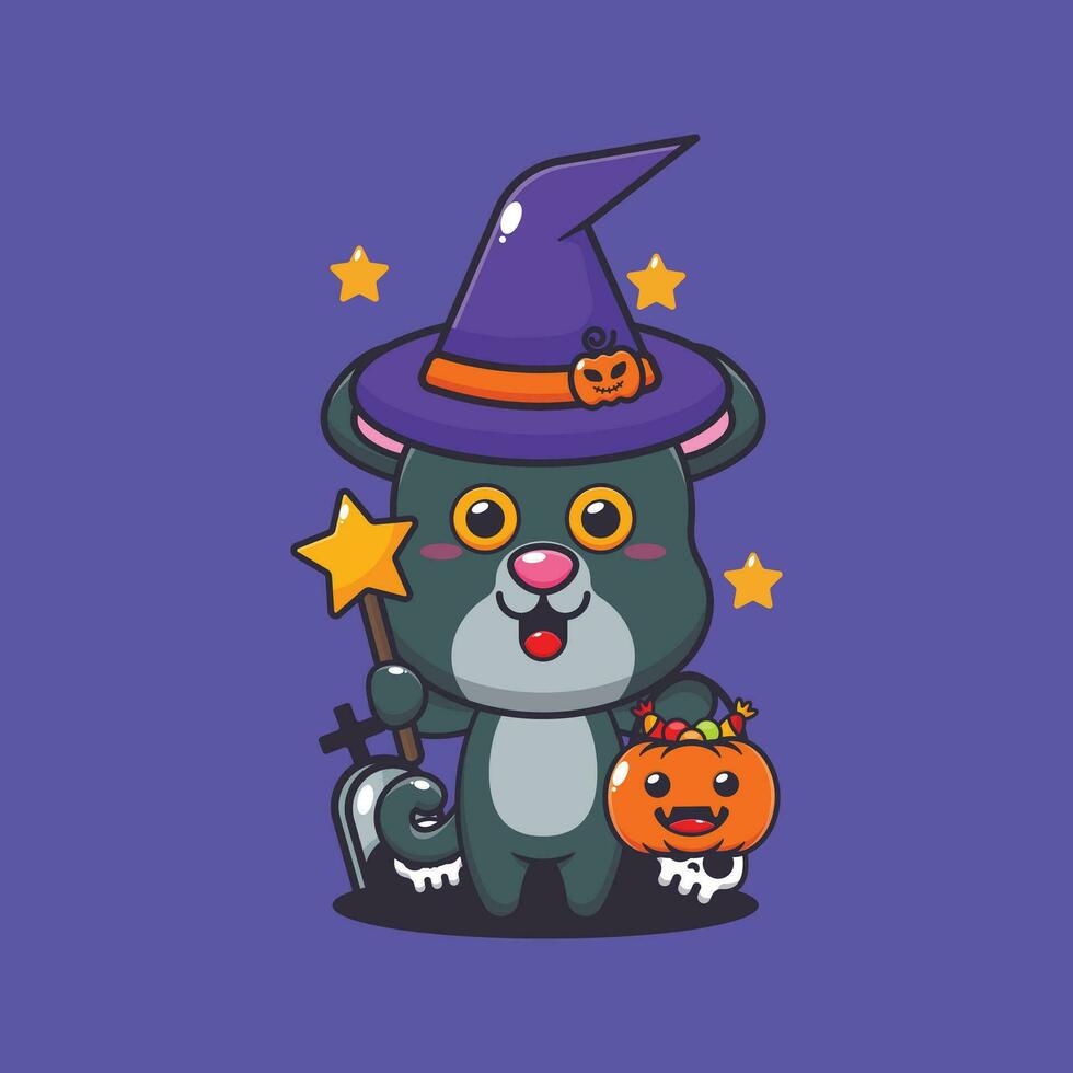 witch panther in halloween day. Cute halloween cartoon illustration. vector