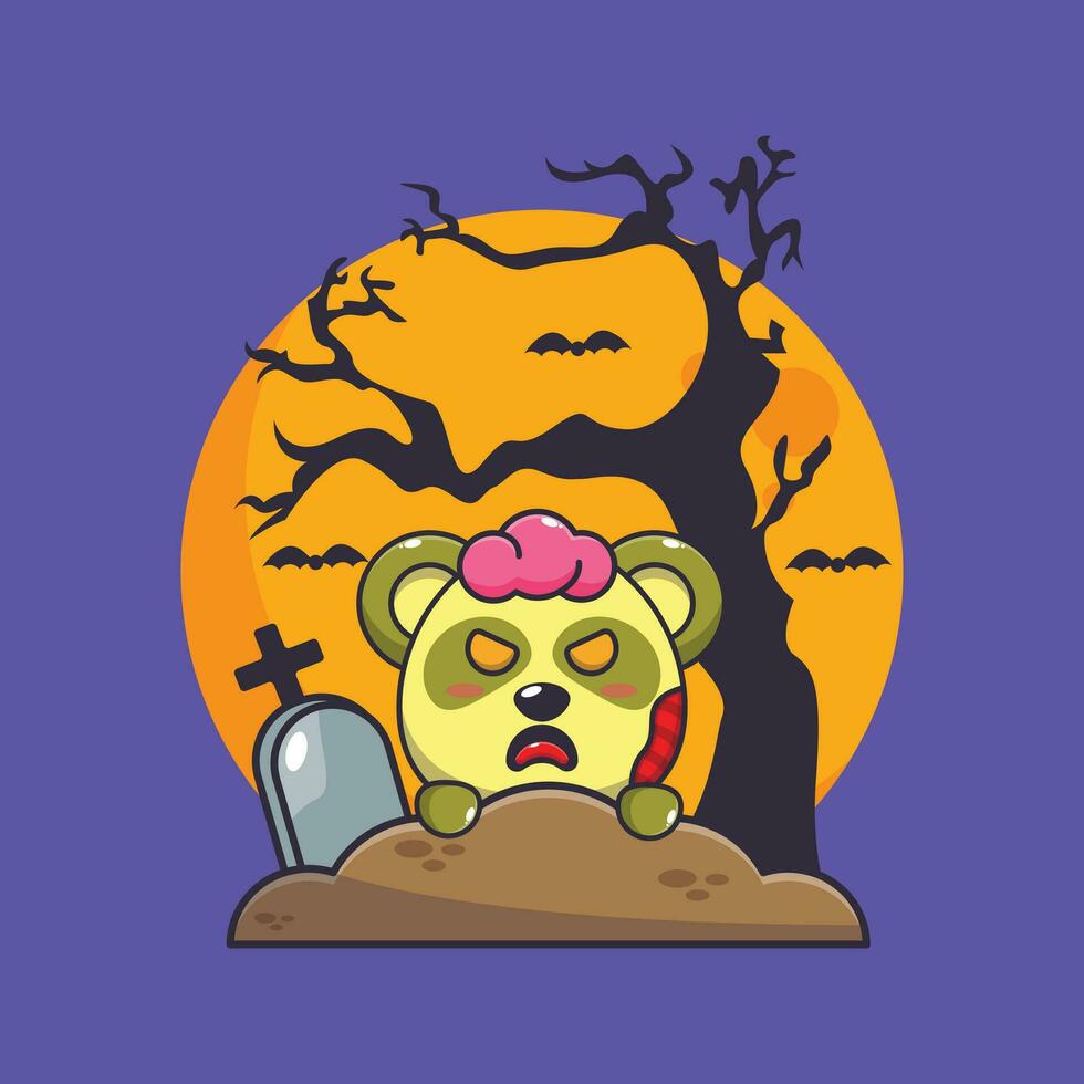 zombie panda rise from graveyard in halloween day. Cute halloween cartoon illustration. vector