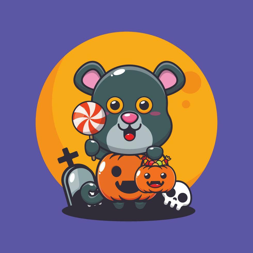 panther with halloween pumpkin costume. Cute halloween cartoon illustration. vector