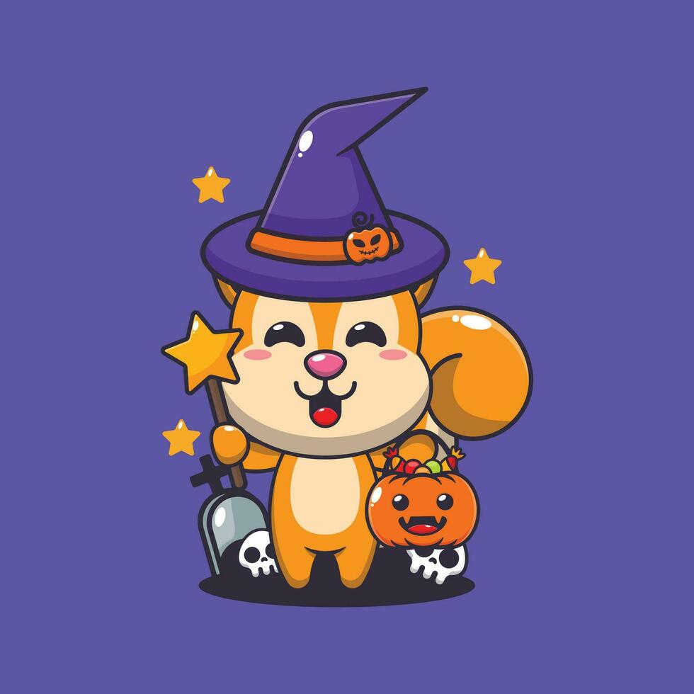 witch squirrel in halloween day. Cute halloween cartoon illustration. vector