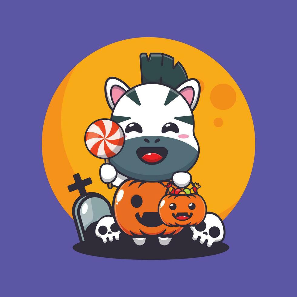 zebra with halloween pumpkin costume. Cute halloween cartoon illustration. vector