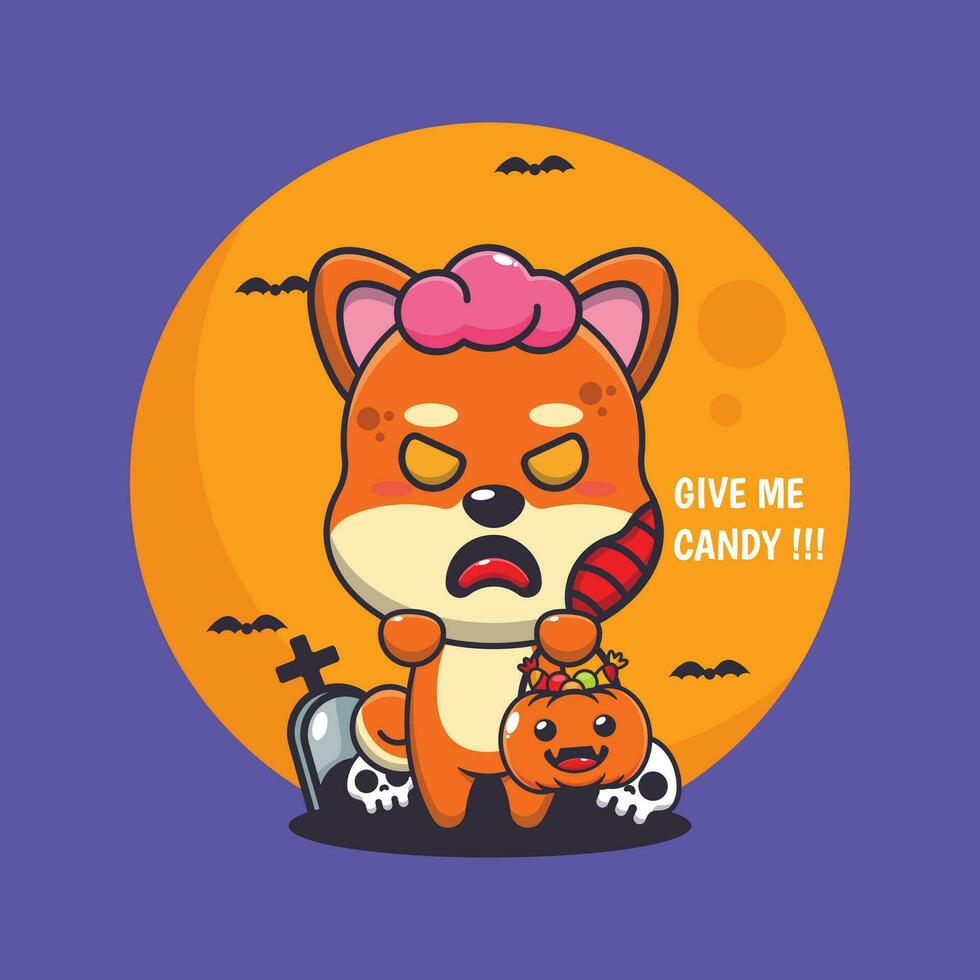 zombie shiba inu want candy. Cute halloween cartoon illustration. vector