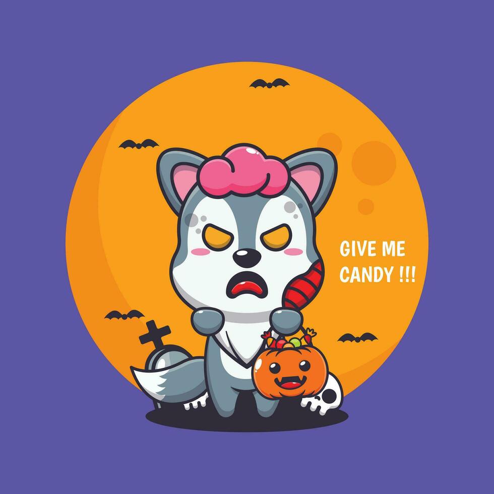 zombie wolf want candy. Cute halloween cartoon illustration. vector
