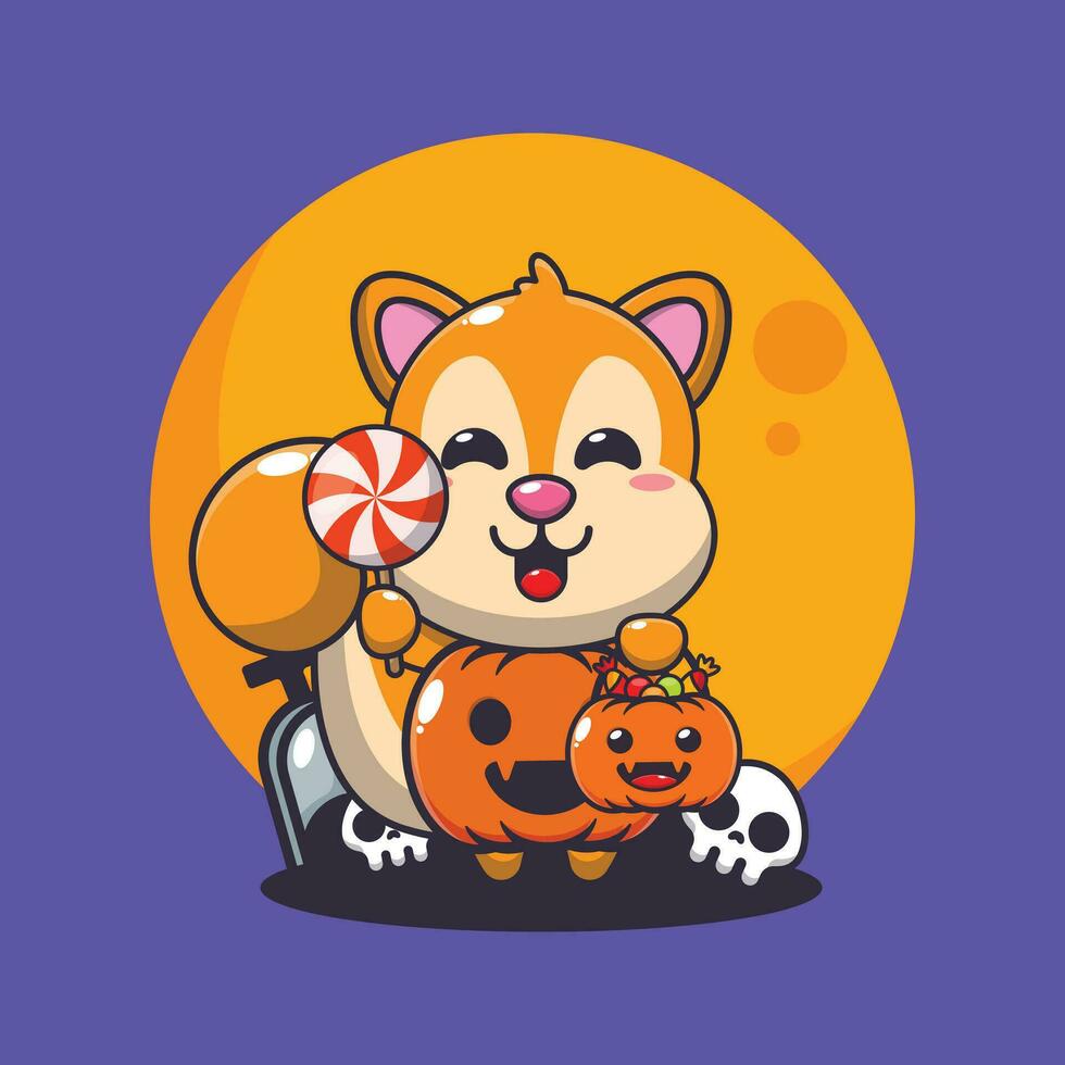 squirrel with halloween pumpkin costume. Cute halloween cartoon illustration. vector