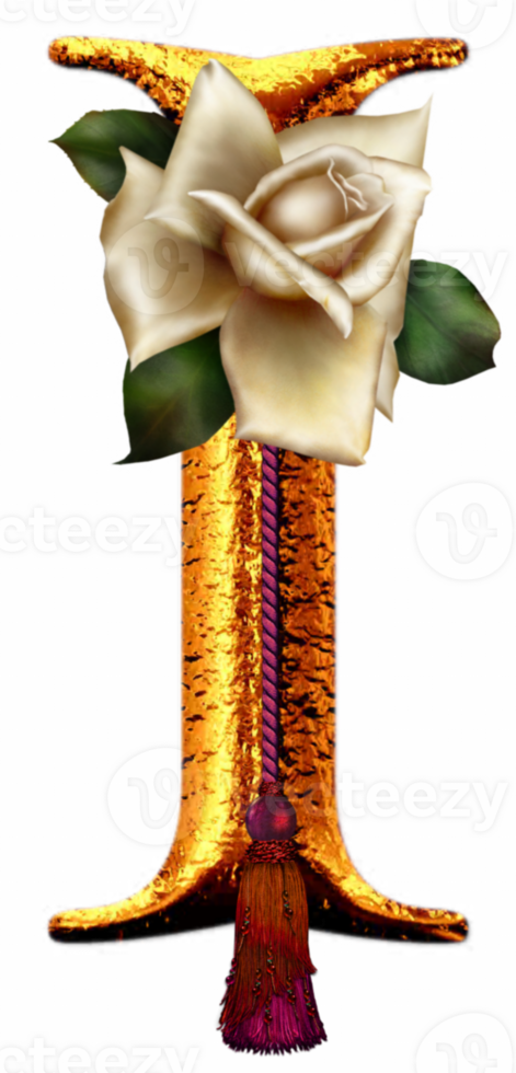Golden roses letter I png