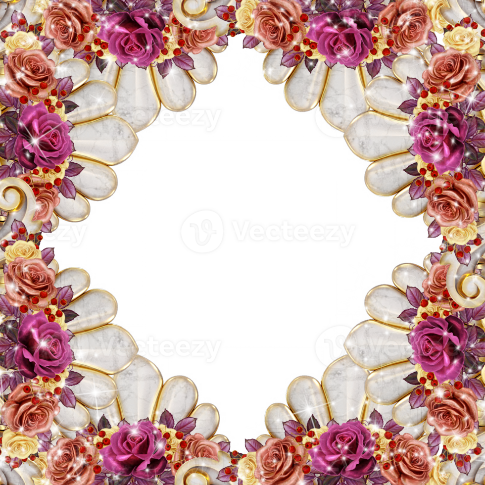 Shabby chic frame with purple roses png