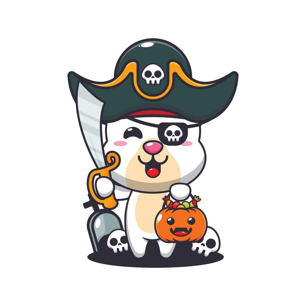 piratas polar oso en Víspera de Todos los Santos día. linda Víspera de Todos los Santos dibujos animados ilustración. vector