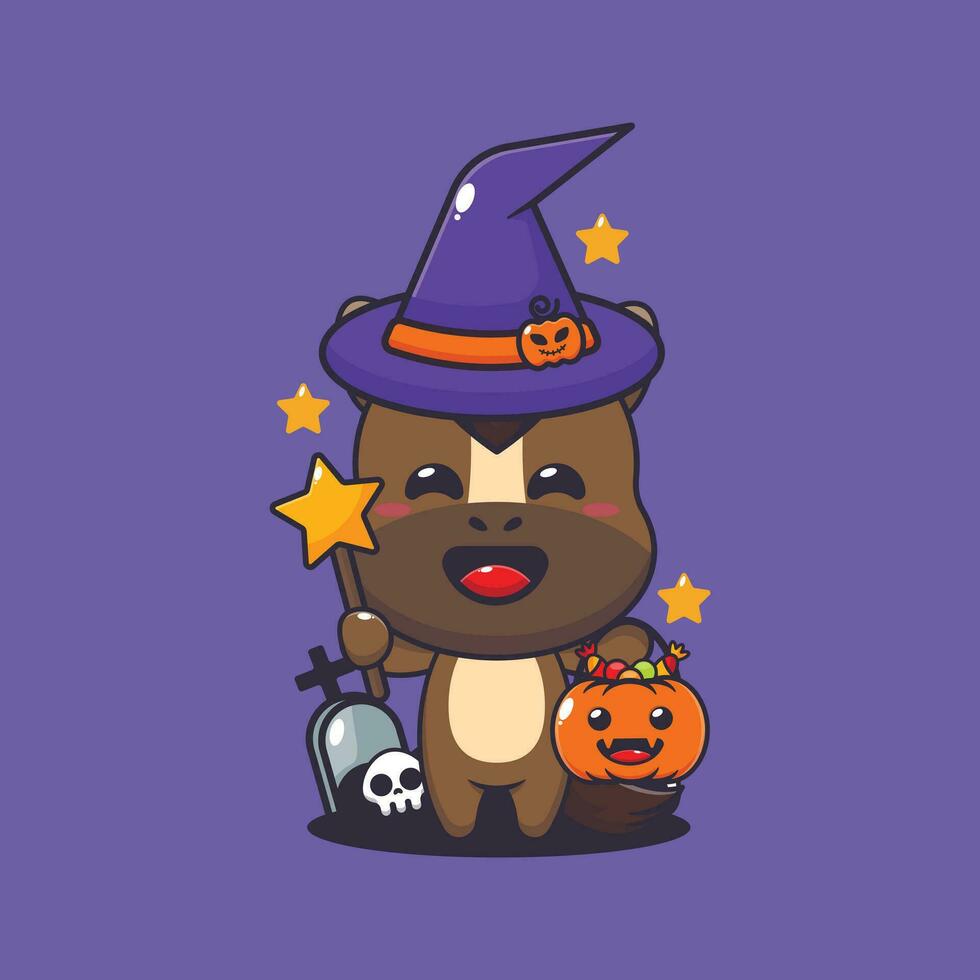 witch horse in halloween day. Cute halloween cartoon illustration. vector