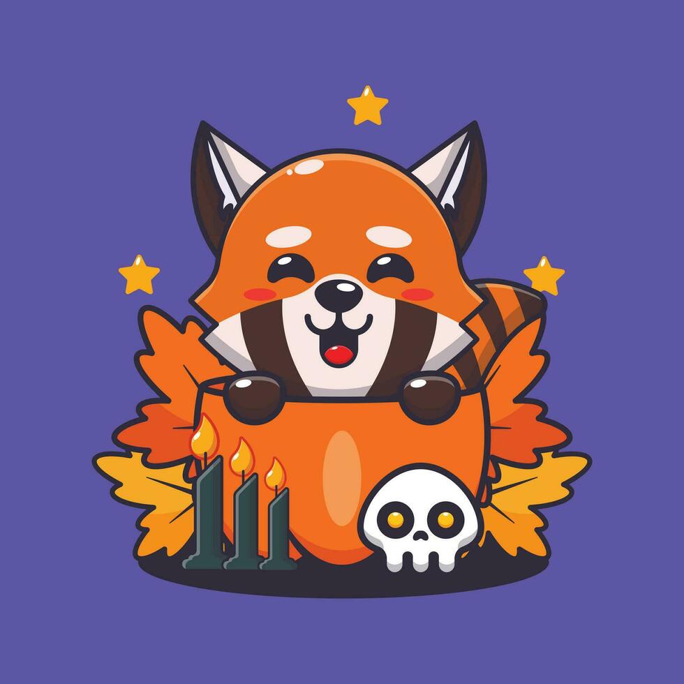 cute red panda in halloween pumpkin. Cute halloween cartoon illustration. vector