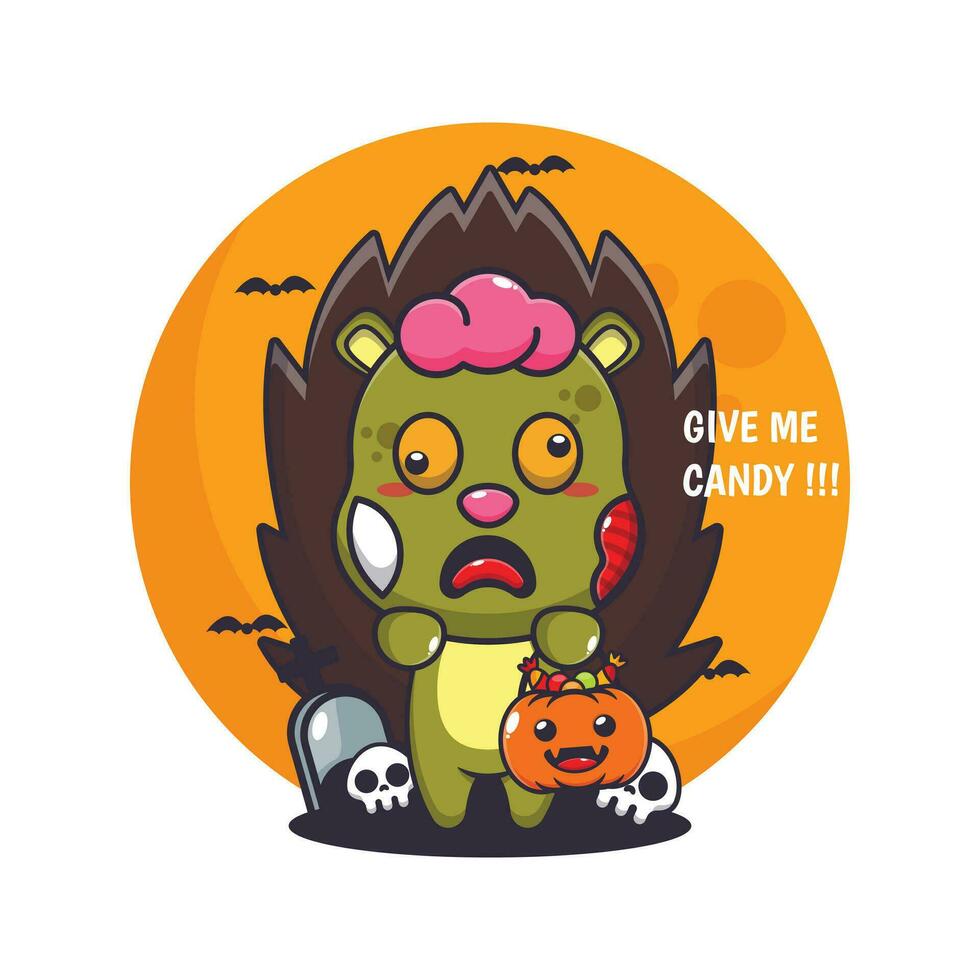 zombie hedgehog want candy. Cute halloween cartoon illustration. vector